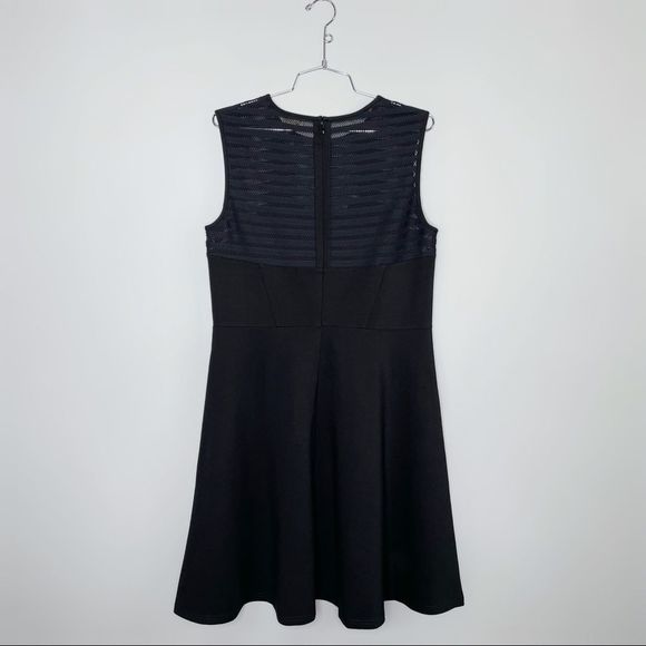 Shoshanna Women’s Stretch Mesh Stripe Calvin Sleeveless Dress Size 12 Black Navy - Picture 4 of 11